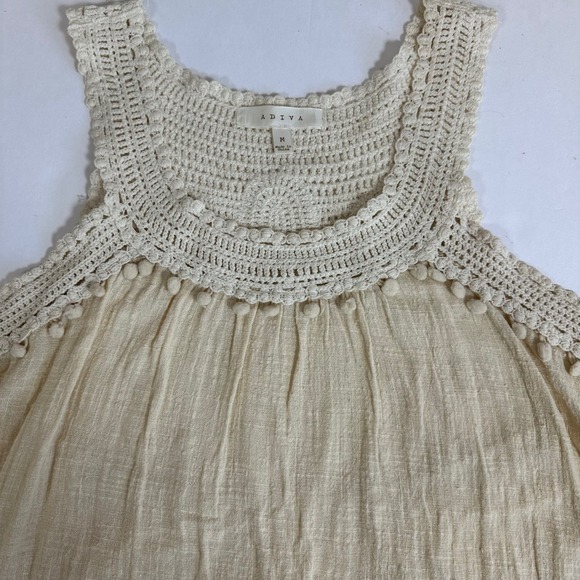 Boho Crochet Cotton Tank Top Pom Trim Ivory Off White Medium Cottage Festival - Picture 6 of 7